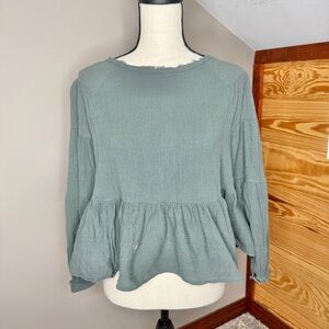 Free People Boho Peplum Top Extra Small XS Sage Green Flowy Long Sleeve Blouse
